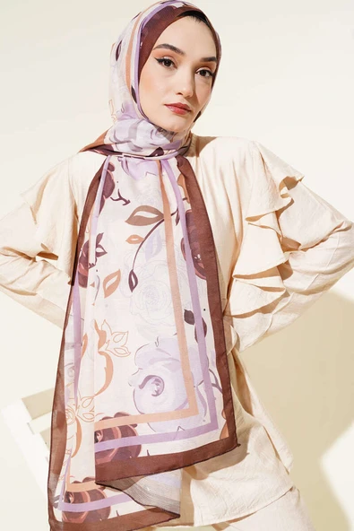 Gül Motifli Şal Kahve - Resim 2