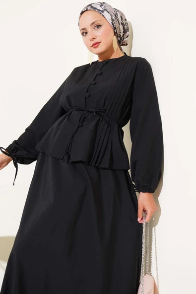 Brit Düğmeli İkili Etek Takımı Siyah - Resim 2