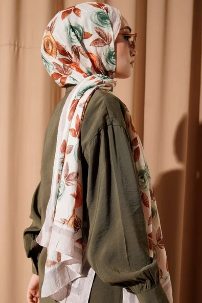 Floral Desenli Bambu Kraş Şal Taş - Resim 3