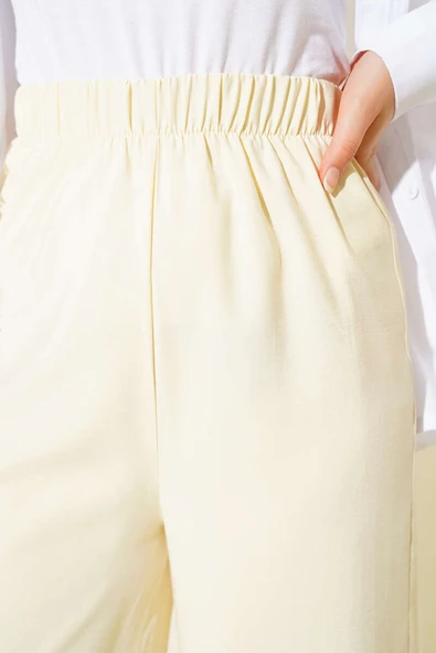 Parlak Görünümlü Kumaş Pantolon Sarı - Resim 4