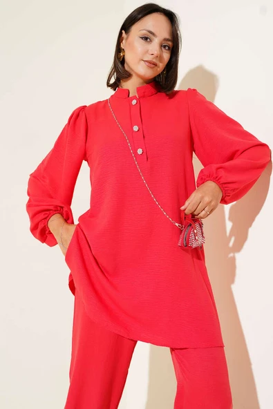 Taş Düğmeli İkili Takım Alizarin - Resim 2