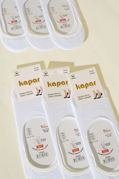 Bayan 6li Düz Babet Çorap Beyaz - Resim 2