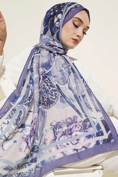 Şerit Geçişli Otantik Desenli Şal Indıgo - Resim 2