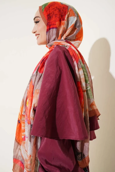 Ebruli Desenli Soft Kraş Şal Taba - Resim 3