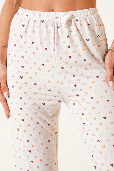 Desenli Pijama Ekru - Resim 4