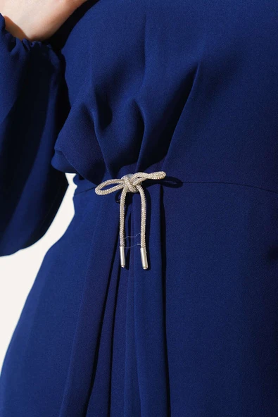 Yan Büzgülü Pileli Etekli İkili Takım Lacivert - 4