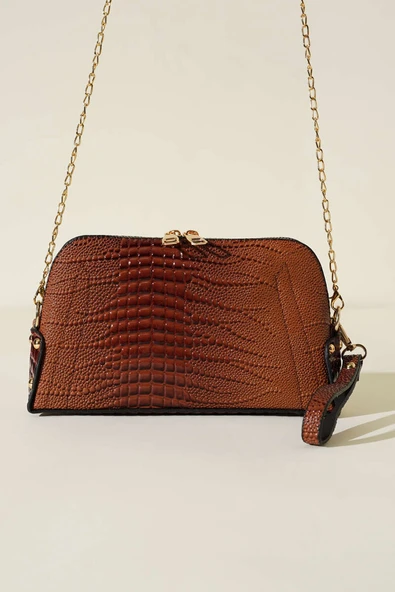 Fermuarlı Zincir Askılı Çanta Kahve - Resim 2