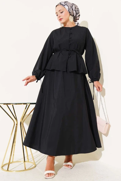 Brit Düğmeli İkili Etek Takımı Siyah ürün görseli 1