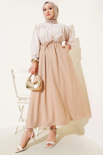 Yandan Cepli Basic Etek Latte - Resim 2