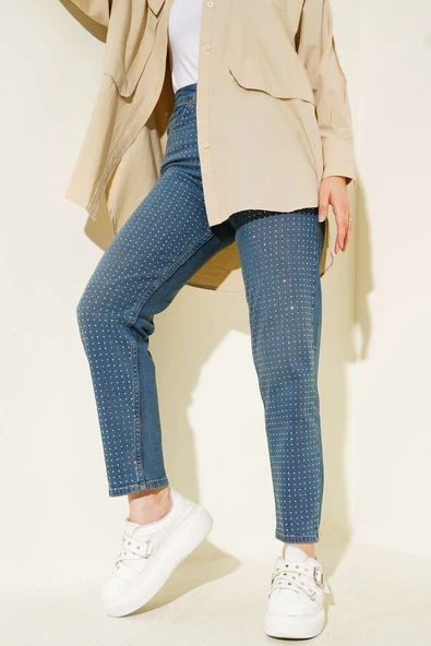 Mini Taşlı Kot Pantolon Tintli ürün görseli 1