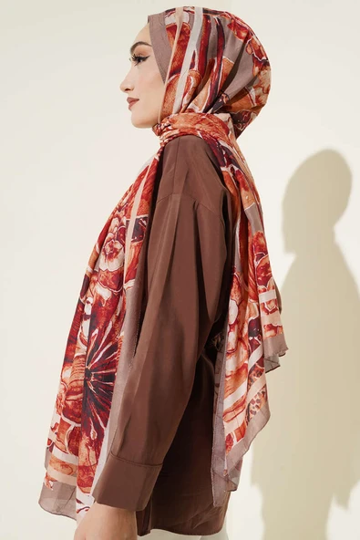 Şerit Geçişli Otantik Desenli Şal Camel - Resim 3