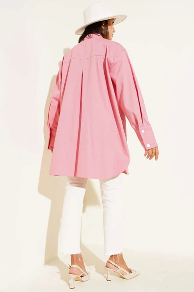 Dantel Detaylı Gömlek Pudra - Resim 3