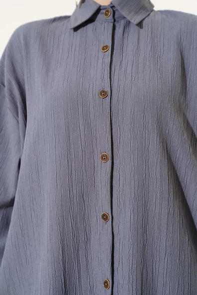 Boydan Düğmeli Uzun Tunik Kayrak Grisi - Resim 4