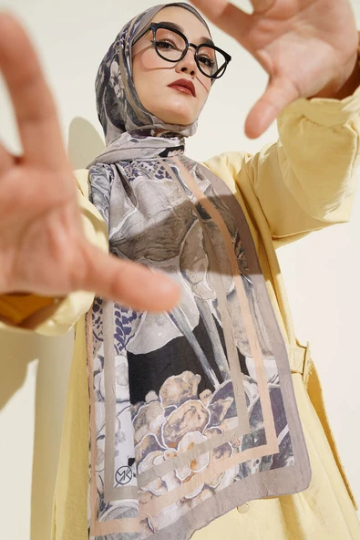 Şerit Geçişli Otantik Desenli Şal Vizon ürün görseli 1