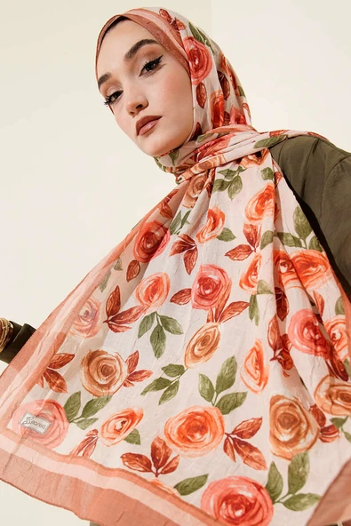 Floral Desenli Bambu Kraş Şal Taba ürün görseli 1