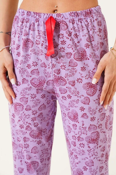 Kalp Motifli Pijama Altı Lila - Resim 4