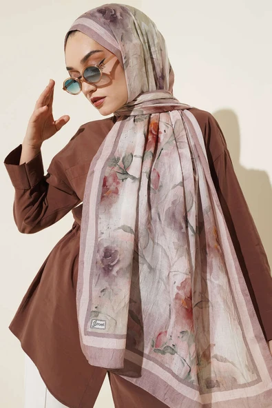 Flower Desen Bambu Kraş Şal Soft Kahve ürün görseli 1