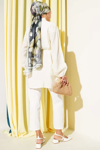 Önü Pileli Düğmeli Gömlek Sarı - Resim 3