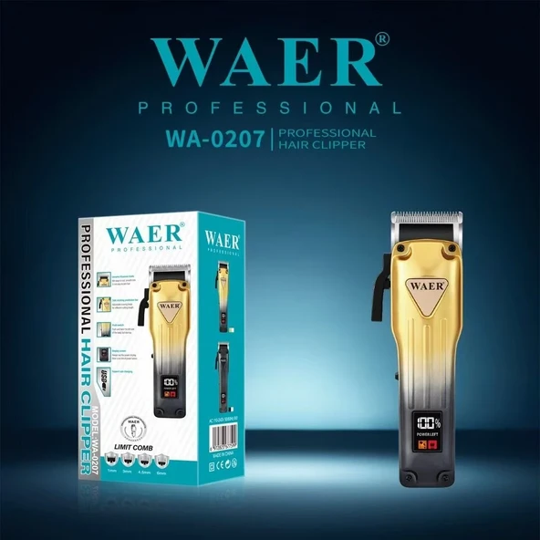 WA-0207 Profesyonel Şarjlı Saç,Sakal,Ense,Vücut Traş Kesme Makinesi / Ergonomik Tasarım, Uzun Pil Ömrü, LED Ekran - 2