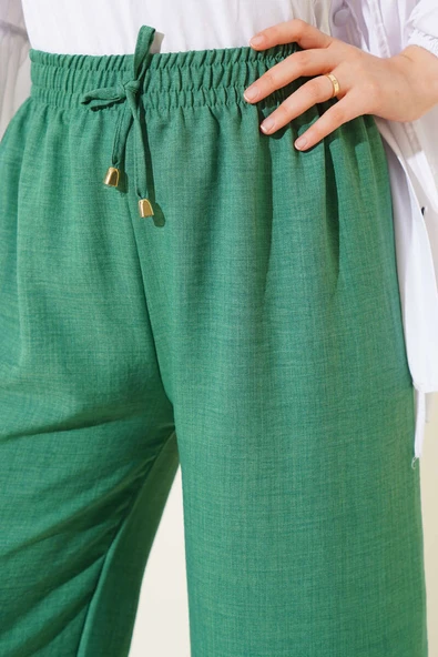 Beli Lastikli Geniş Paçalı Pantolon Yeşil - Resim 4