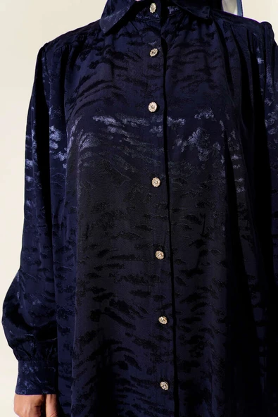 Jakar Desenli Tunik Lacivert - Resim 4