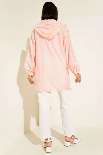 Kapüşonlü Önü Cepli Kap Pembe - Resim 3