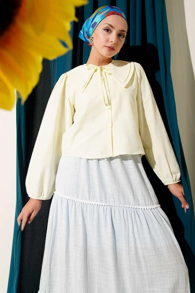 Bebe Yaka Fiyonklu Kısa Gömlek Sarı ürün görseli 1