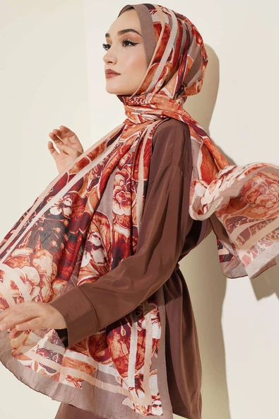 Şerit Geçişli Otantik Desenli Şal Camel ürün görseli 1