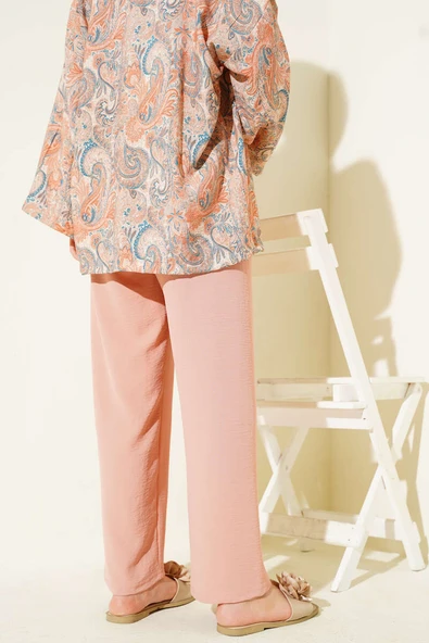 Ayrobin Bol Paça Pantolon Pudra - Resim 3