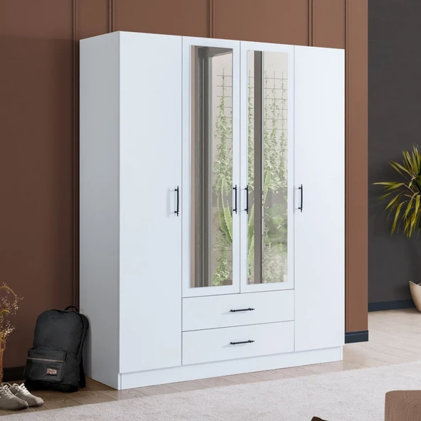 Gardırop, Blesk Hera 4 Kapaklı, Aynalı Çekmeceli Dolap ürün görseli