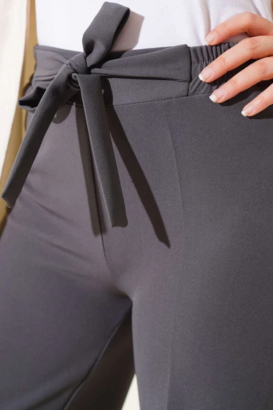 Kendinden Kuşaklı Dabıl Pantolon Füme - Resim 4