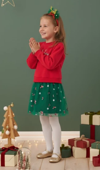 Kız Çocuk Joy Baskılı Tüllü Yıllbaşı Elbisesi NBK-24908 - Resim 8