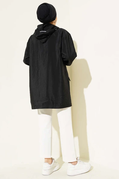 Çift Cepli Gizli Fermuarlı Kap Siyah - Resim 3