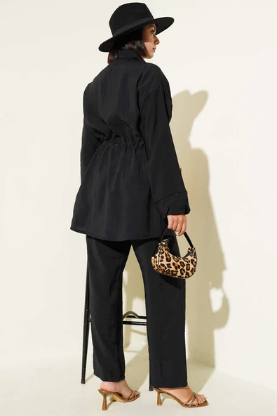 Bel Büzgülü Cepli İkili Takım Siyah - Resim 3