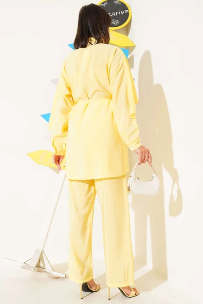 Omuz Fırfır Pelerinli İkili Takım Sarı - Resim 3