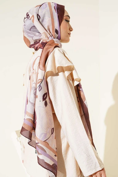 Gül Motifli Şal Kahve - Resim 3