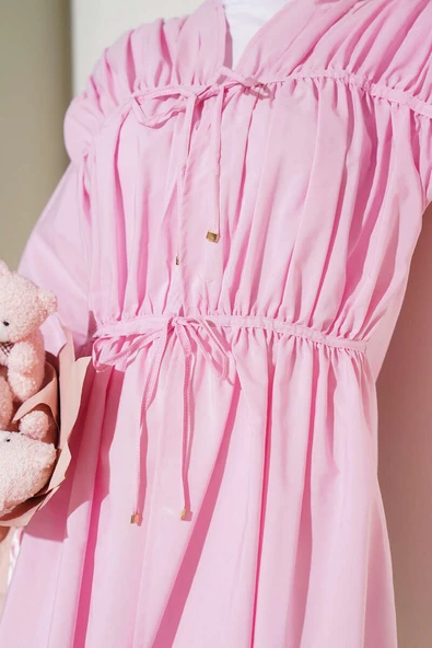 Büzgülü Önden Bağlamalı Kimono Pembe - 4