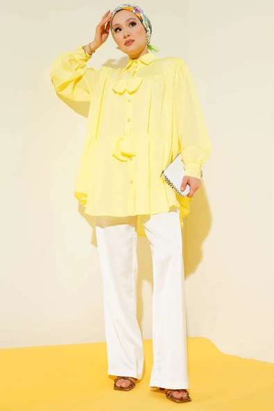 Önü Fiyonklu Tunik Sarı - Resim 2