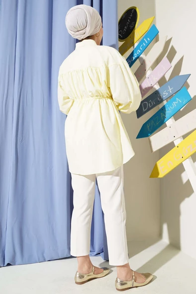 Bel Tünelli Büzgü Detaylı Gömlek Sarı - Resim 3