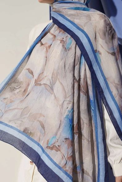 Flower Desen Bambu Kraş Şal Lacivert - Resim 4