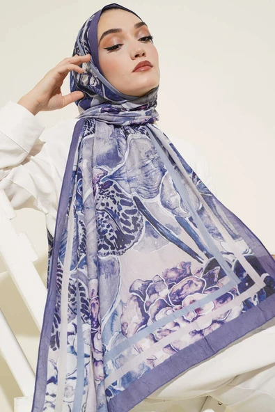 Şerit Geçişli Otantik Desenli Şal Indıgo ürün görseli 1