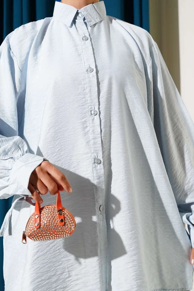 İp Bağcıklı Oversize Gömlek Bebe Mavi - Resim 4