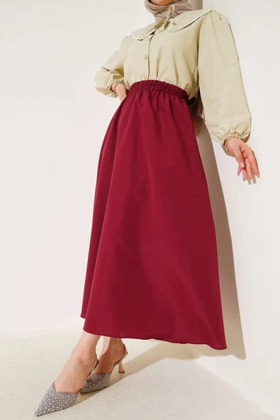 Basic Beli Lastikli Etek Bordo ürün görseli 1