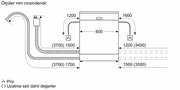 Siemens SN55ES82KT iQ500 Yarı Ankastre Bulaşık Makinesi 60 cm Paslanmaz çelik - 8