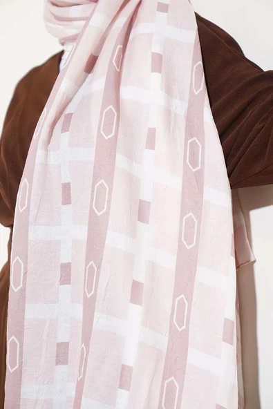 Desenli Bambu Kraş Şal Bej - Resim 4