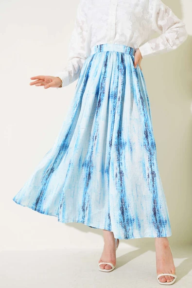 Desenli Pileli Saten Etek Bebe Mavi