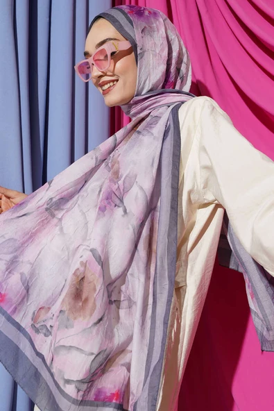 Flower Desen Bambu Kraş Şal Füme ürün görseli 1
