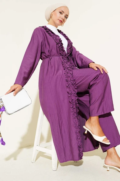 Fırfırlı Uzun Hırkalı İkili Takım Magenta - Resim 2