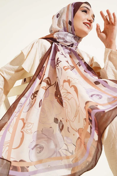 Gül Motifli Şal Kahve ürün görseli 1