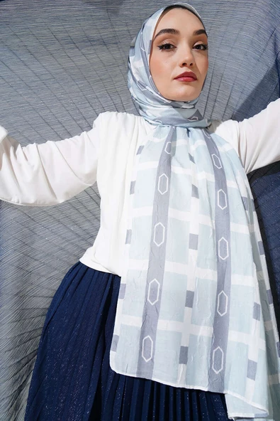 Desenli Bambu Kraş Şal Açık Gri - Resim 2